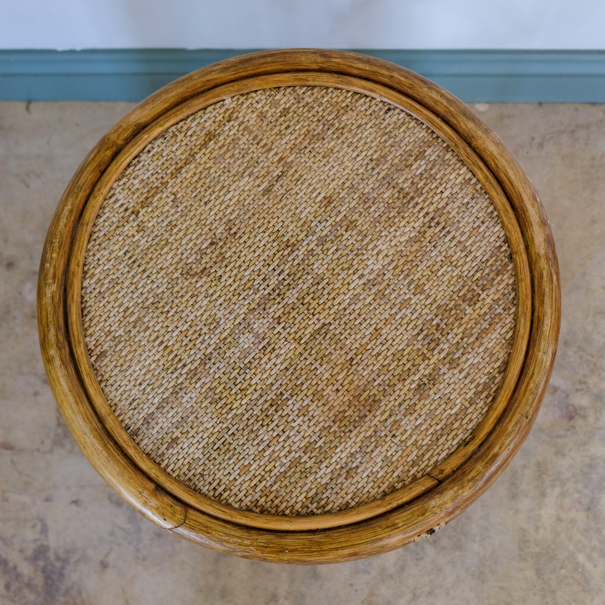 BAMBOO AND RATTAN DRUM SIDE TABLE