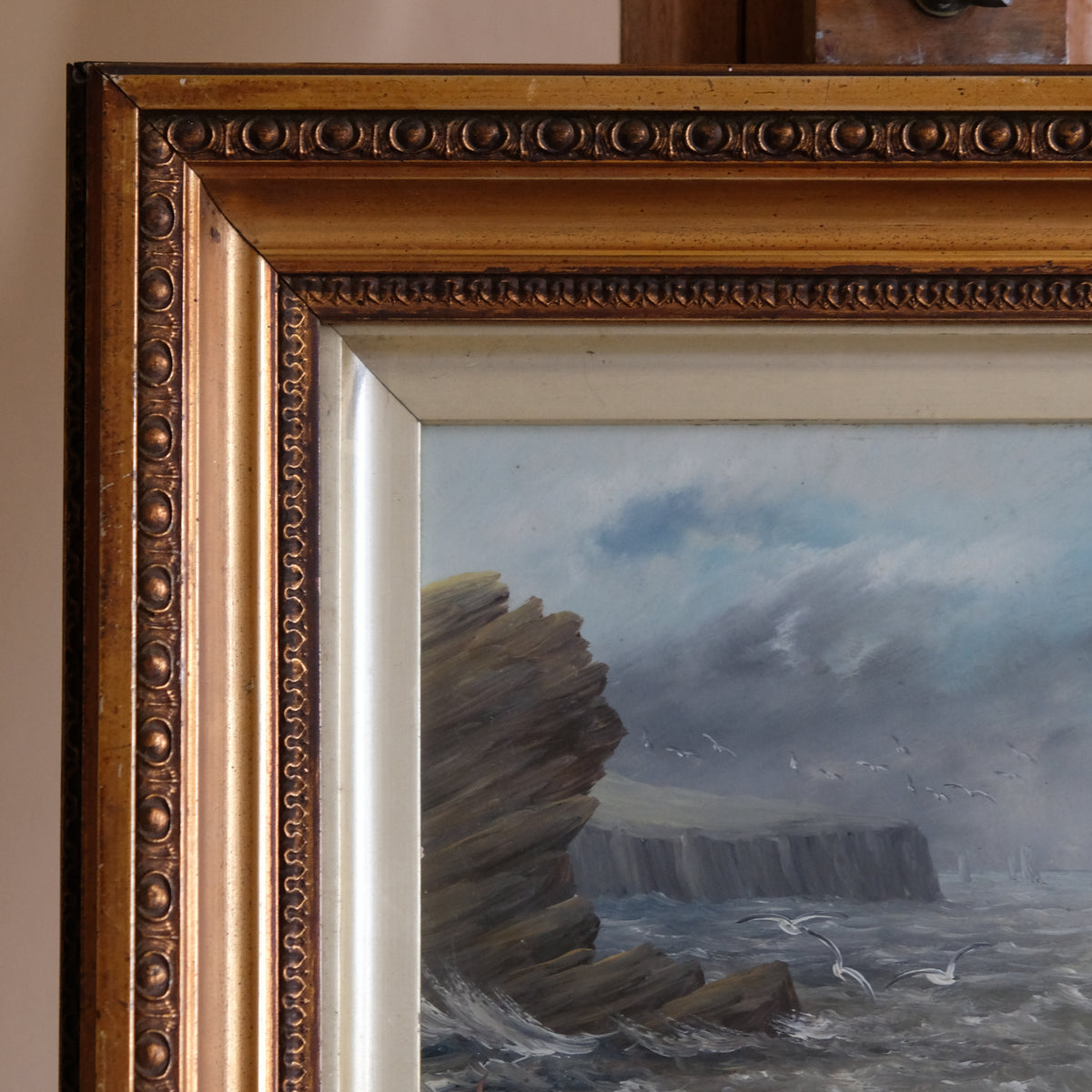 COASTAL SEASCAPE WITH SAILING BOAT