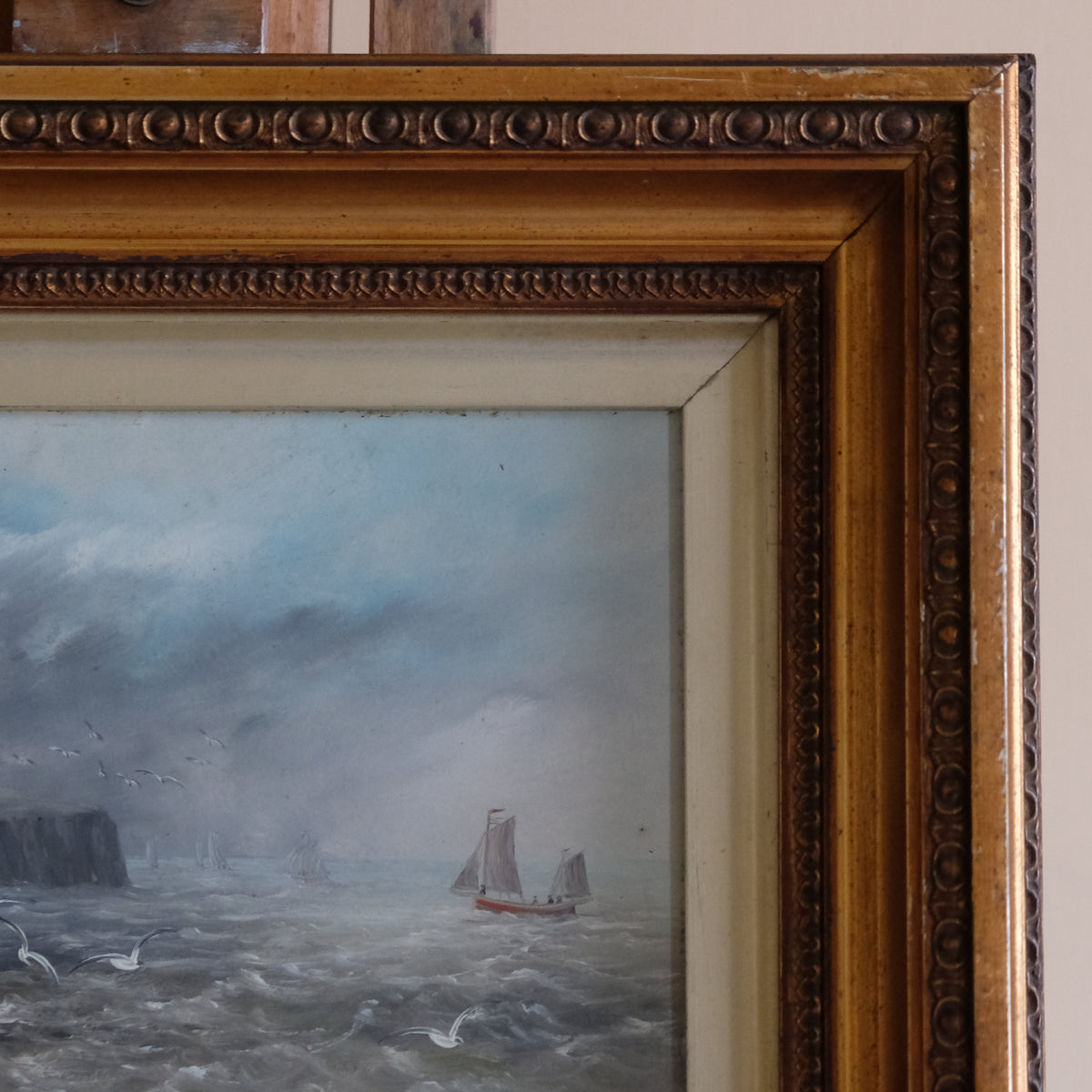 COASTAL SEASCAPE WITH SAILING BOAT