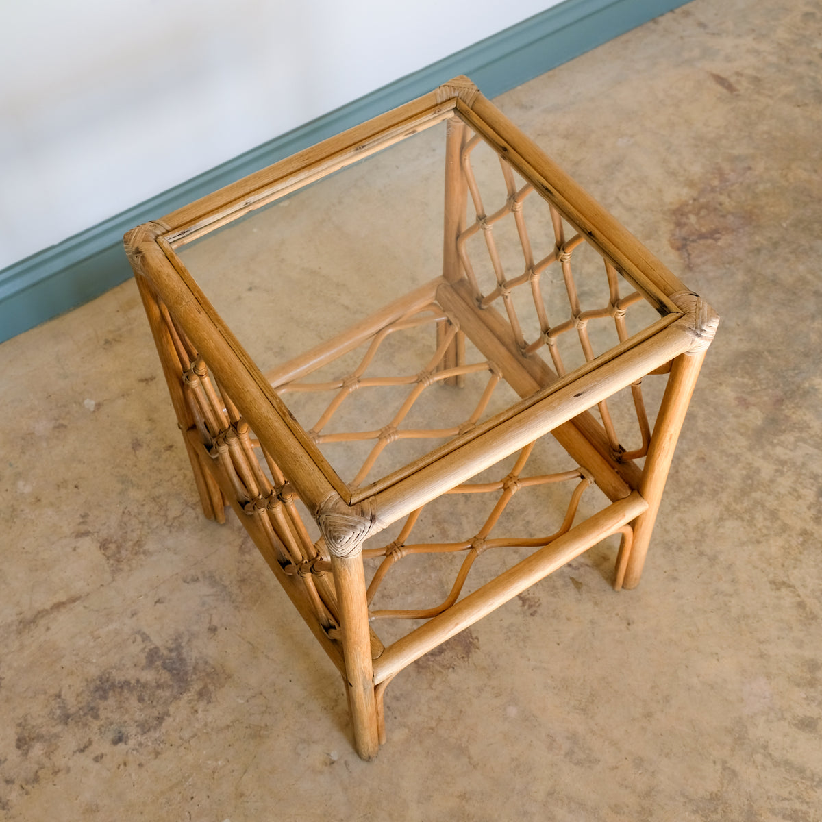 MID CENTURY BAMBOO AND RATTAN SIDE TABLE