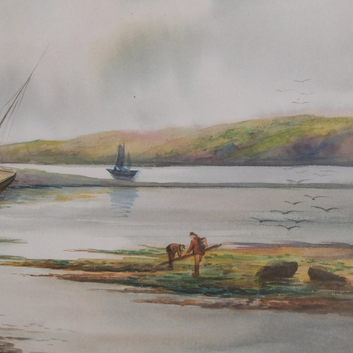 Estuary Scene with Fishing Boats and Cockle Pickers
