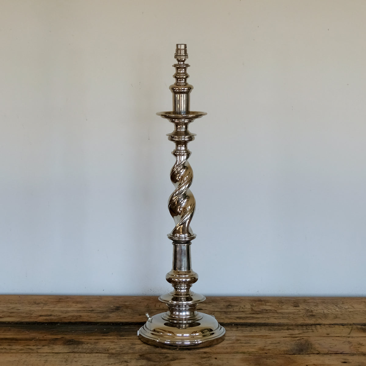 Exceptional Tall Nickel-Plated Barley Twist Table Lamp