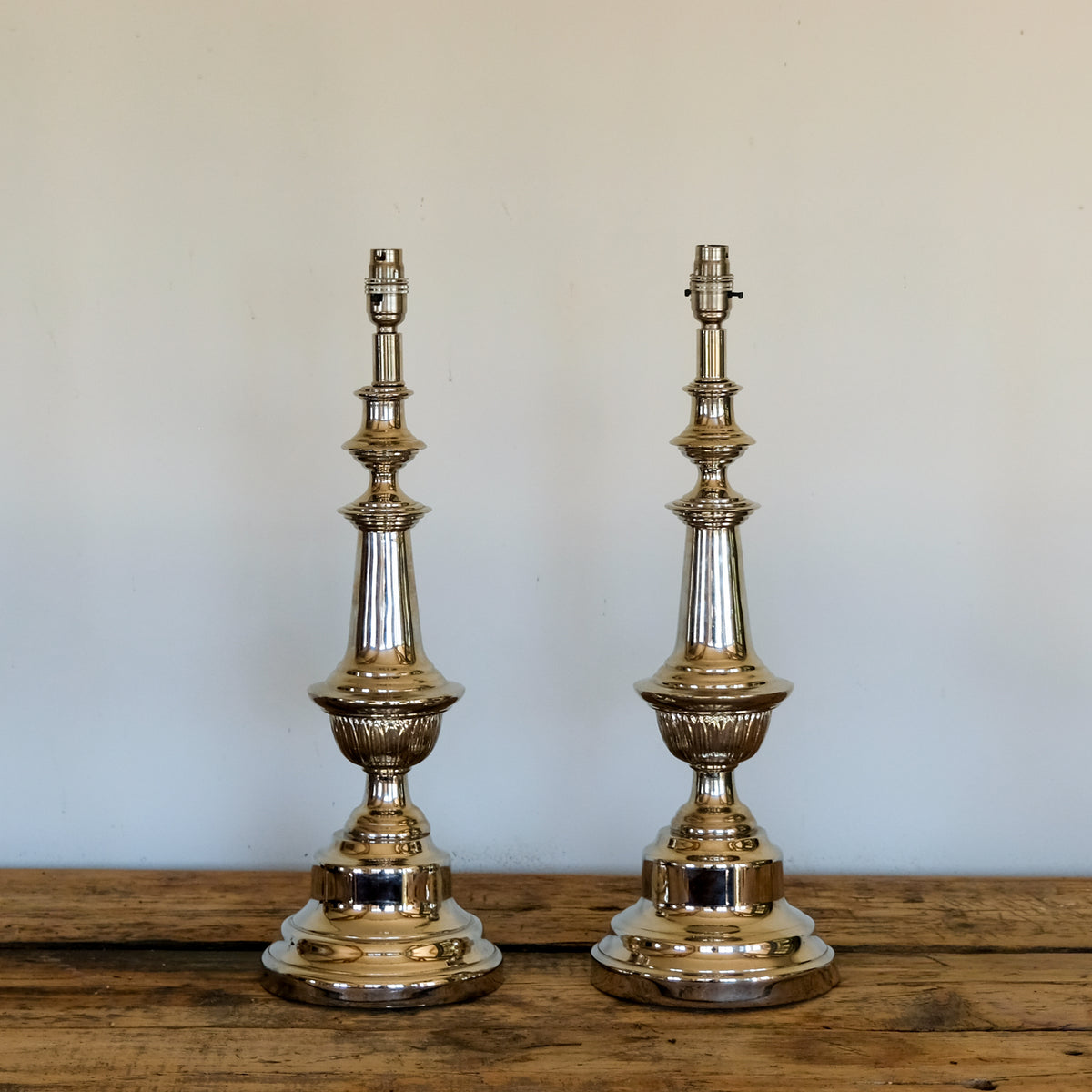 SUPERB PAIR OF FRENCH NICKEL-PLATED TABLE LAMPS