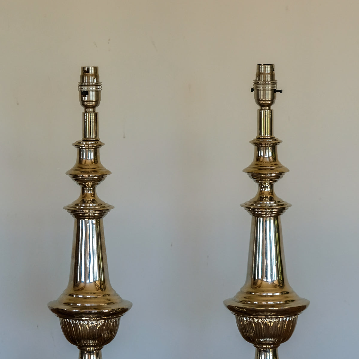 SUPERB PAIR OF FRENCH NICKEL-PLATED TABLE LAMPS