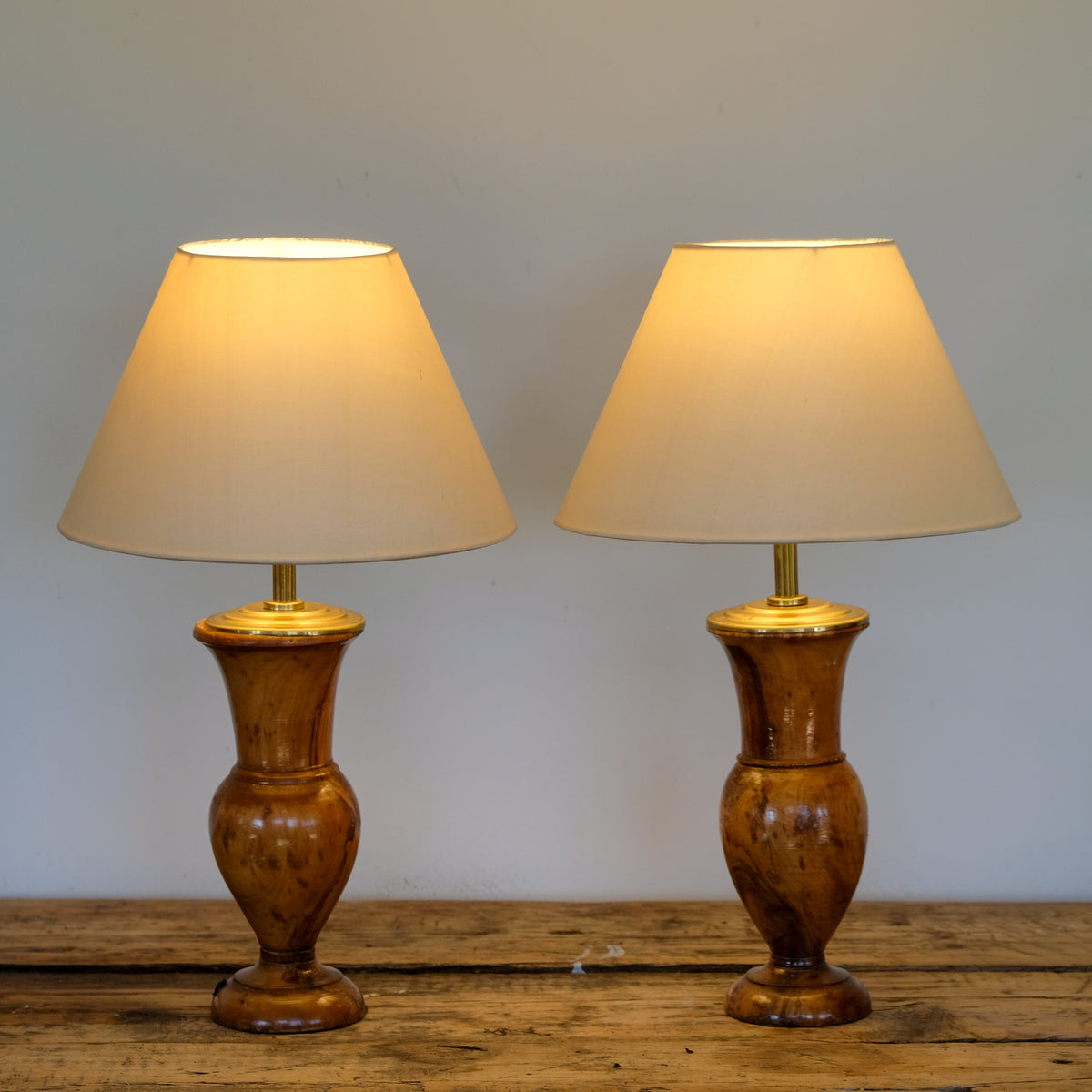 Pair of Figured Wooden Table Lamps