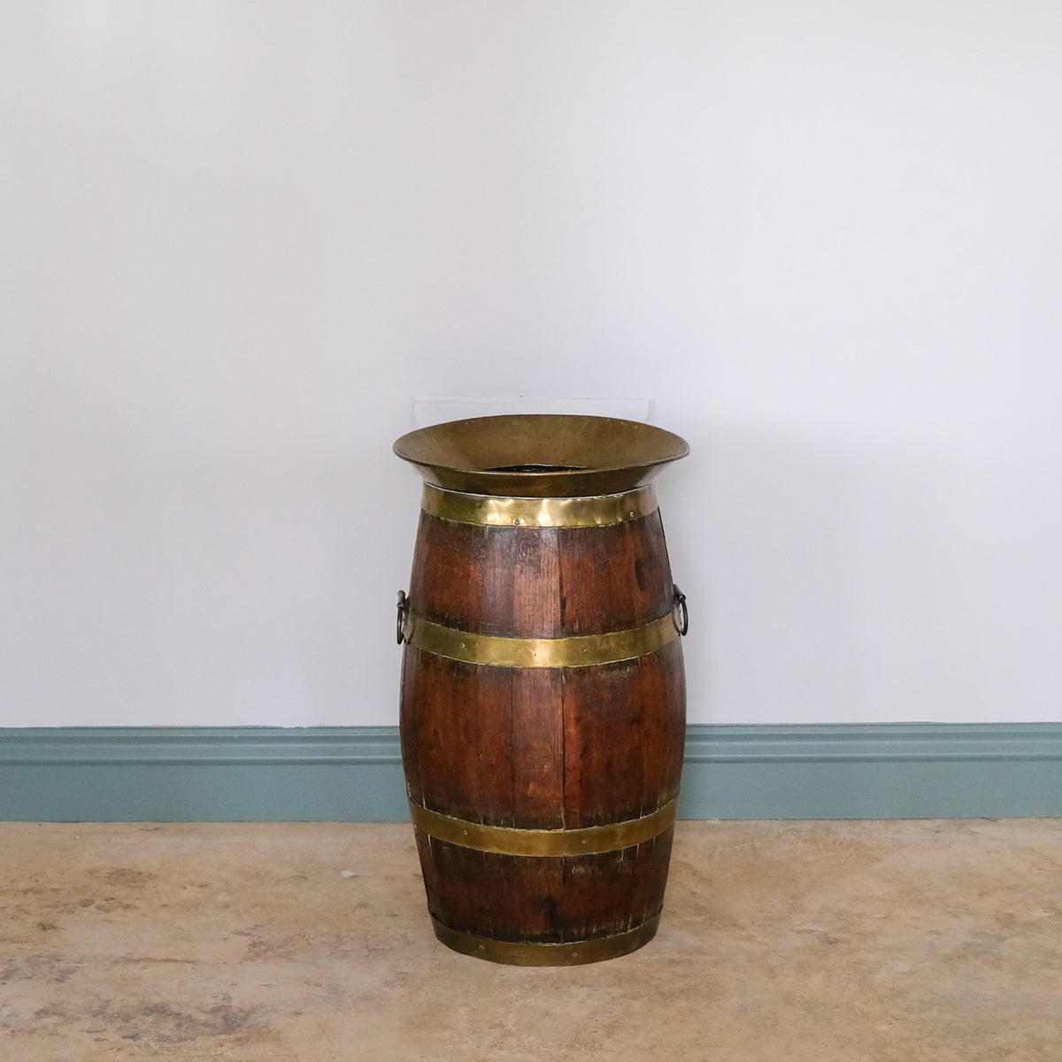 Victorian Oak and Brass Barrel Umbrella Stand