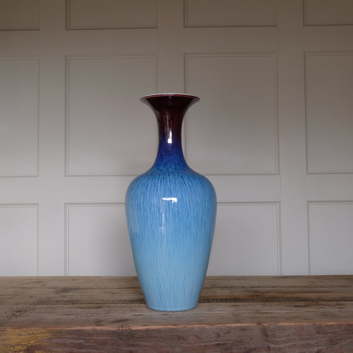 LARGE BLUE FLAMBE STONEWARE VINTAGE VASE by Summerfield & Scott