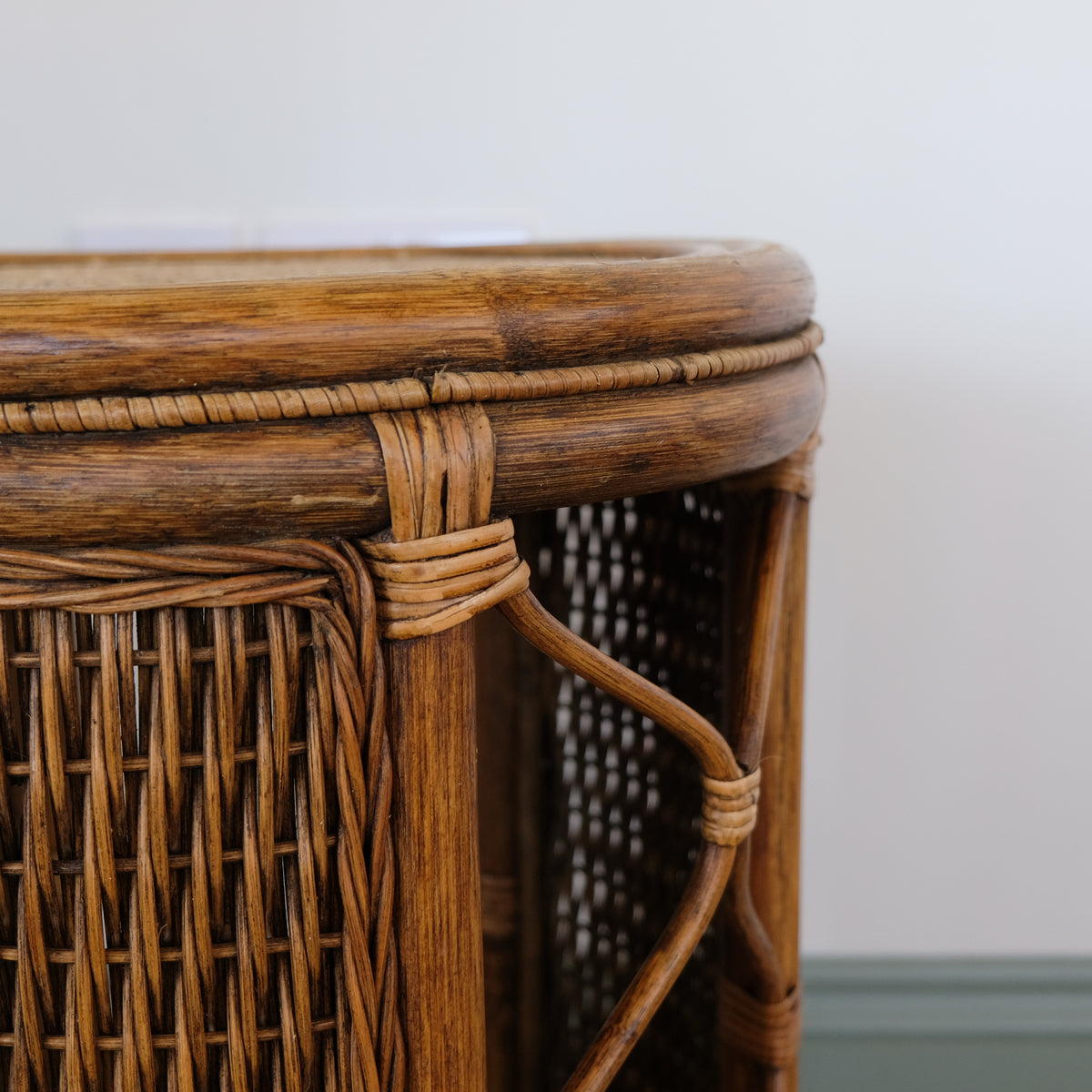 BAMBOO AND RATTAN DRUM SIDE TABLE
