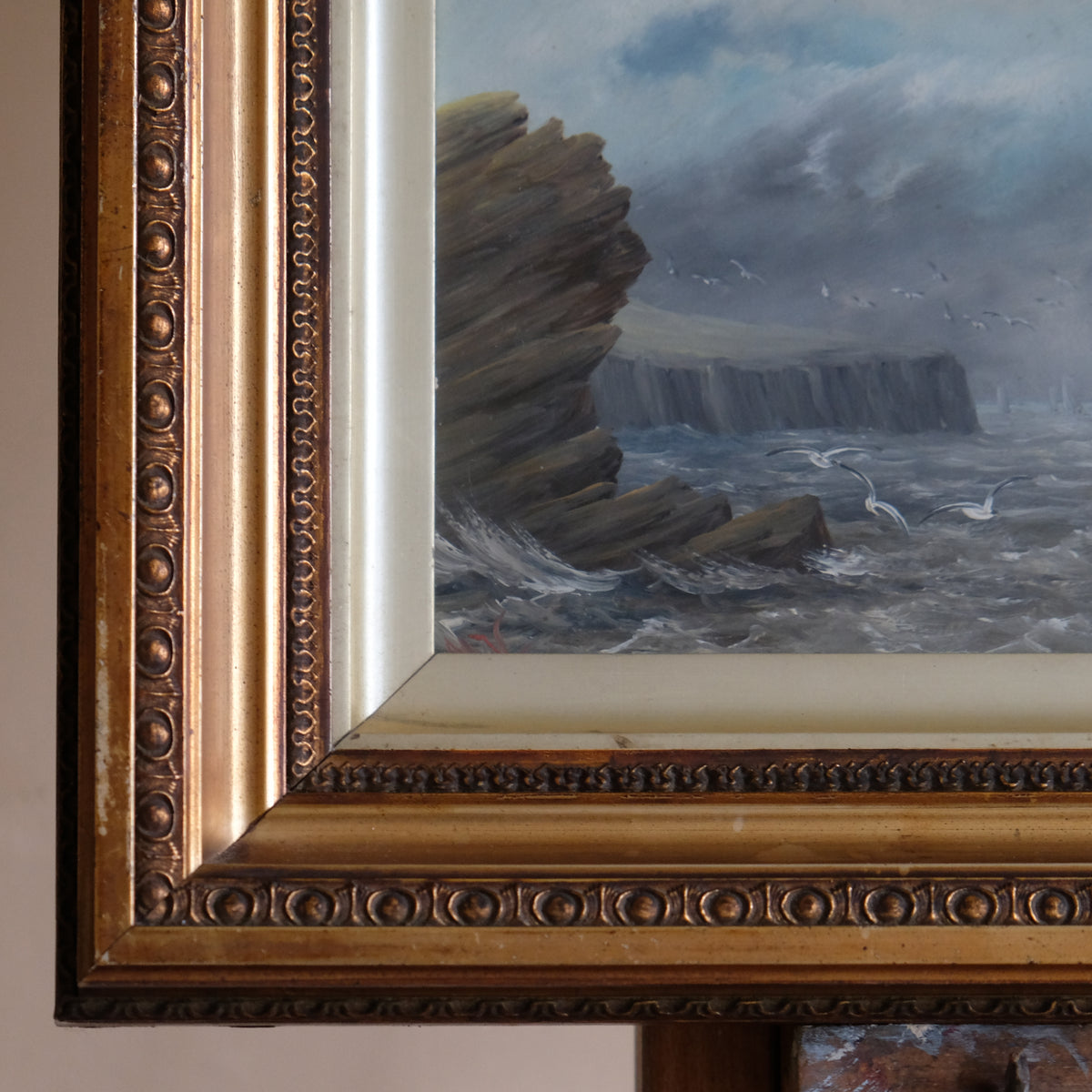 COASTAL SEASCAPE WITH SAILING BOAT