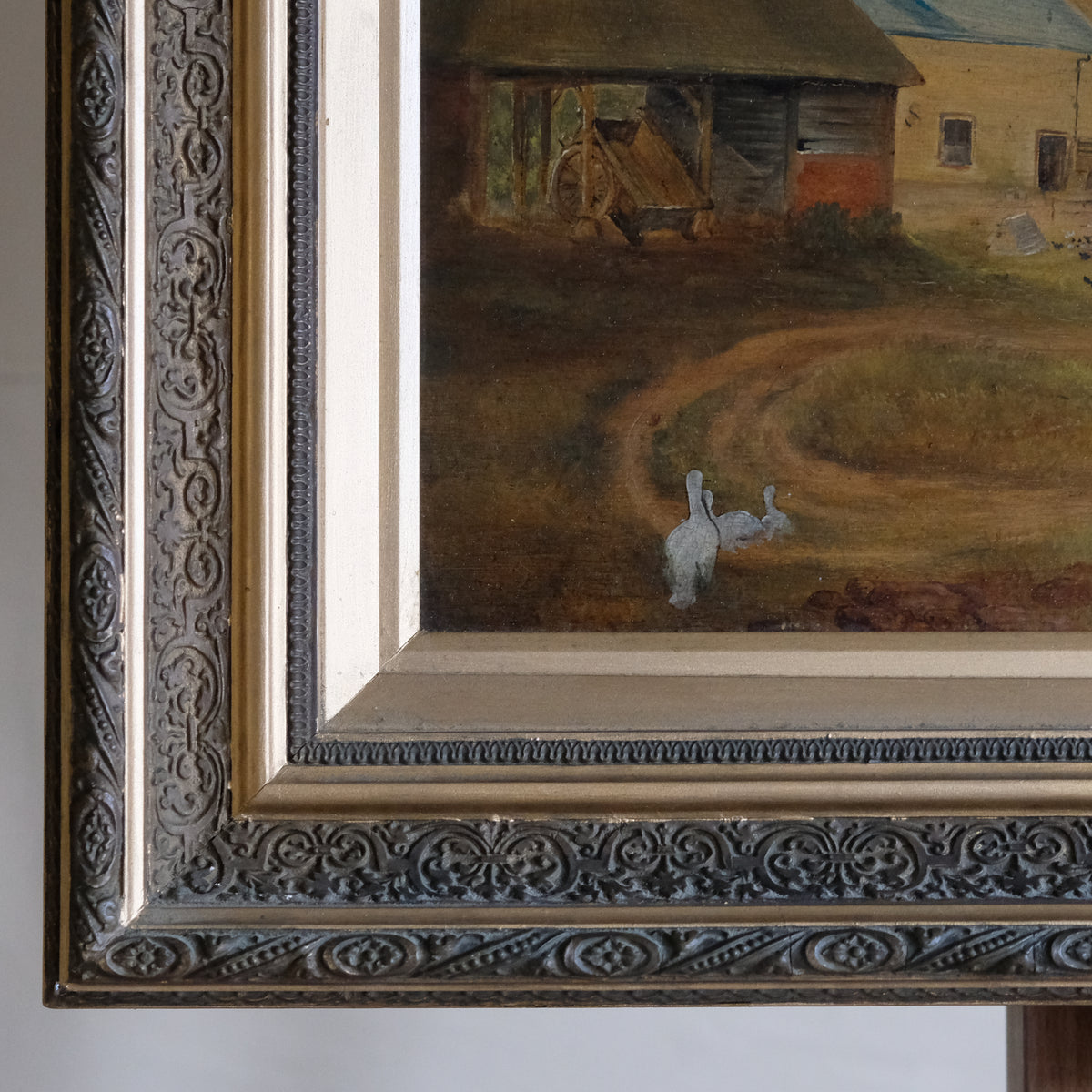 EARLY 20TH CENTURY FARMYARD SCENE WITH GEESE BY A J BAKER