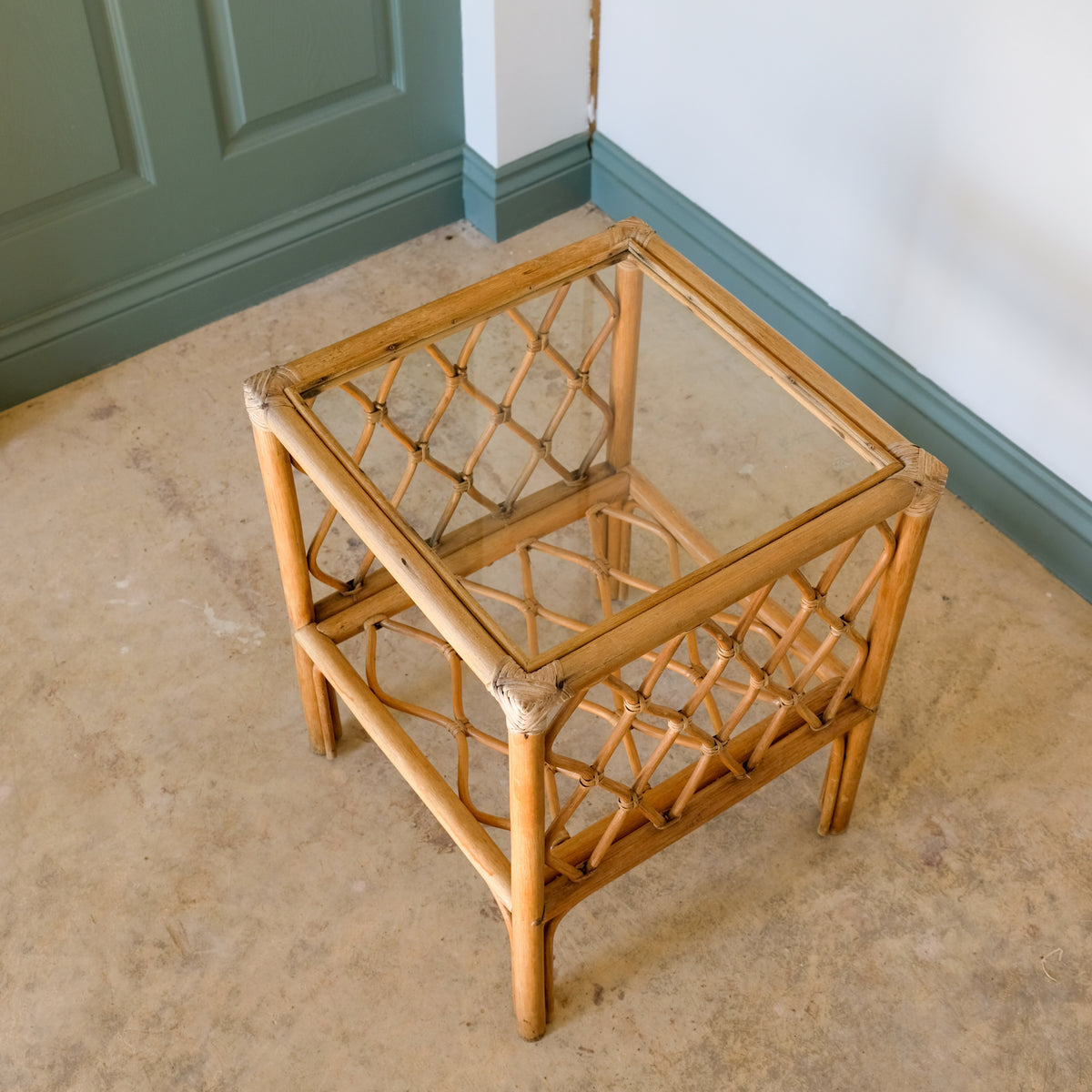 MID CENTURY BAMBOO AND RATTAN SIDE TABLE