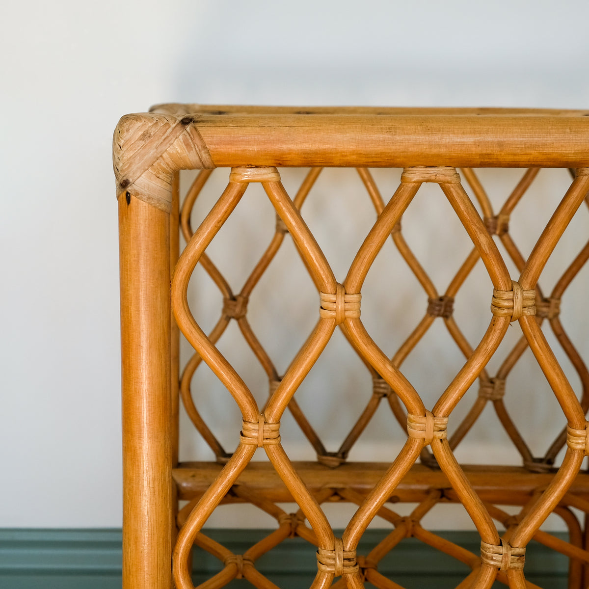 MID CENTURY BAMBOO AND RATTAN SIDE TABLE
