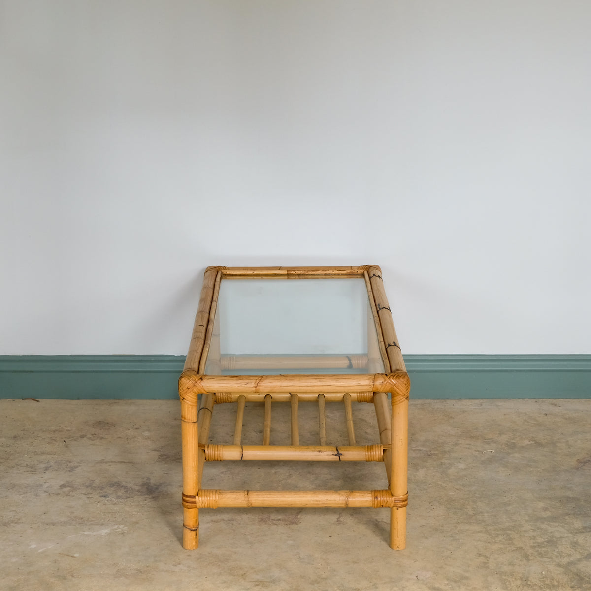MID CENTURY BAMBOO AND RATTAN LOW COFFEE TABLE