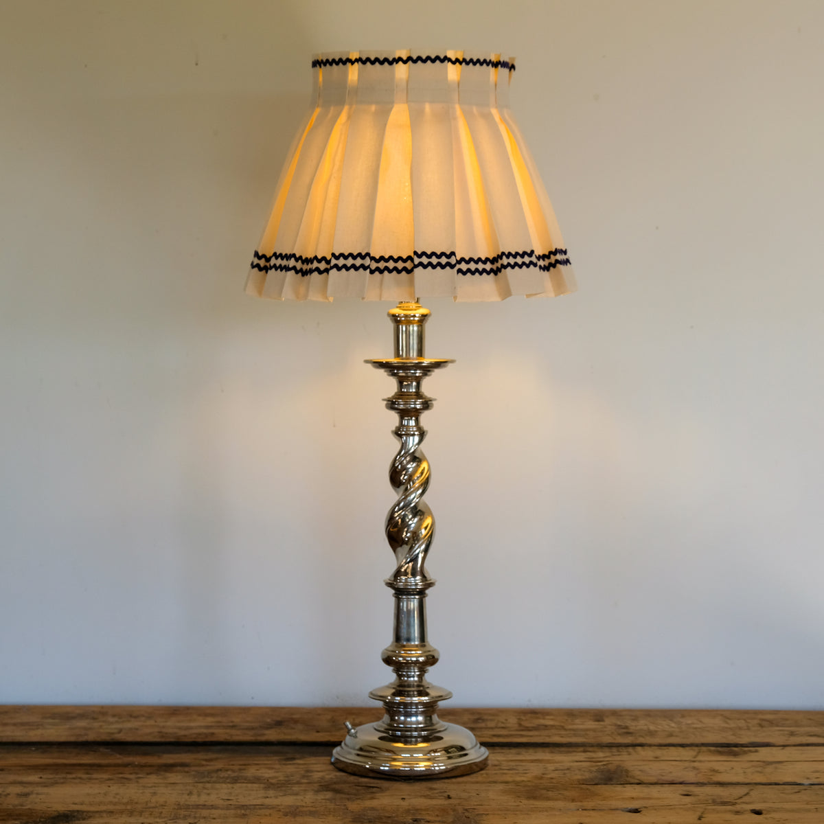 Exceptional Tall Nickel-Plated Barley Twist Table Lamp