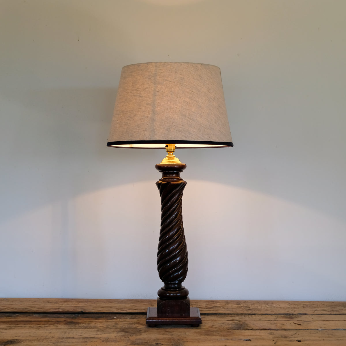 Large Barley Twist Hardwood Table Lamp