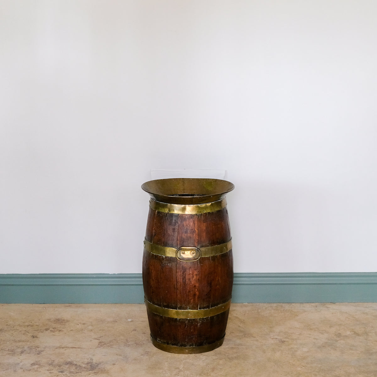 Victorian Oak and Brass Barrel Umbrella Stand
