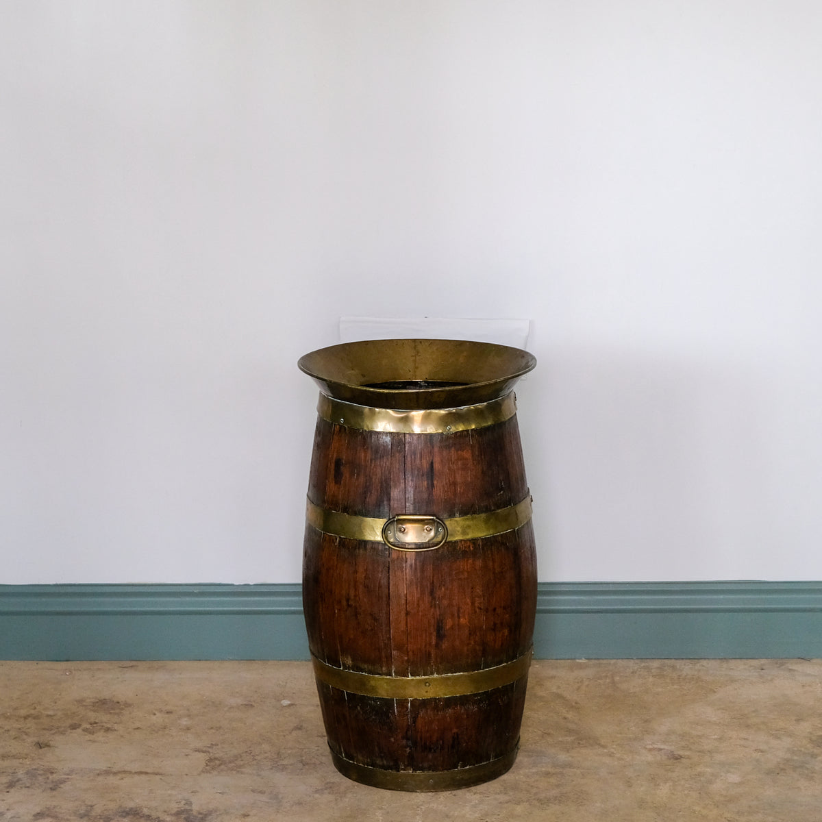 Victorian Oak and Brass Barrel Umbrella Stand