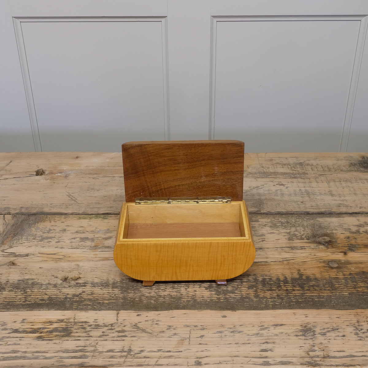 Inside Vintage Wooden Card Box with Roulette Wheel Inset by Summerfield & Scott